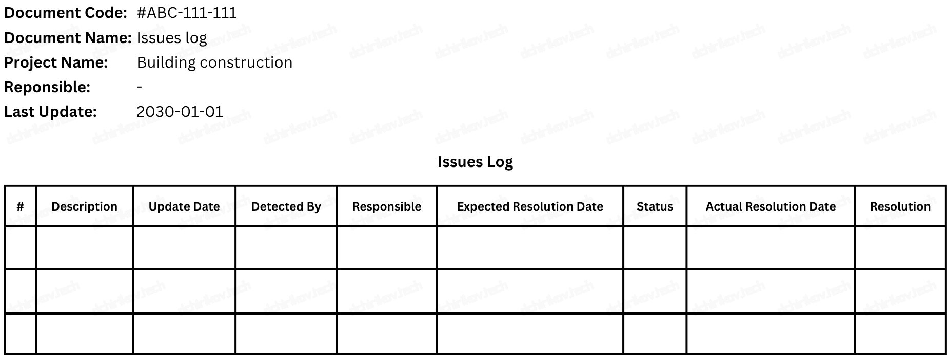 PMI: Issue Log